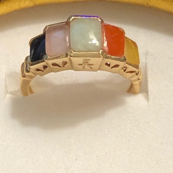 Unique 14K Jade ring with 5 different jade colors